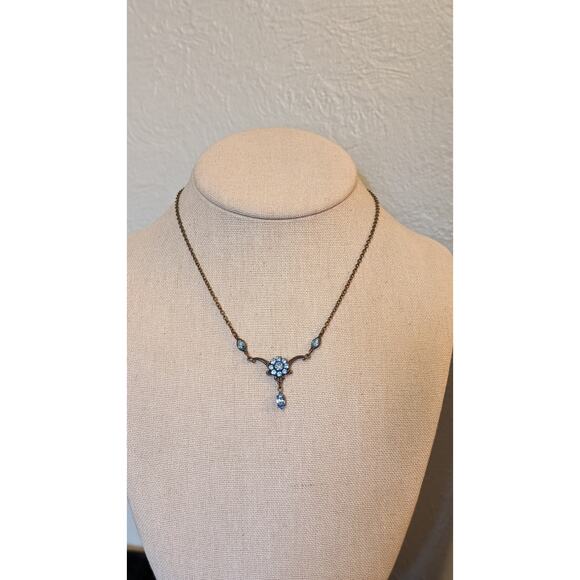 KENNY MA San Francisco Blue Floral Swarovski Crystal Necklace 15.5 To 16.5” - Picture 8 of 9